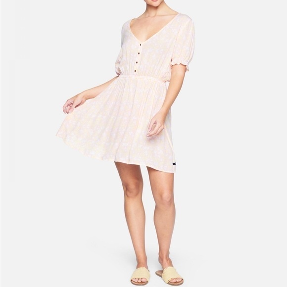 HURLEY Peasant mini Dress liberty floral Tropical Peach cottagecore pastels - Picture 2 of 11